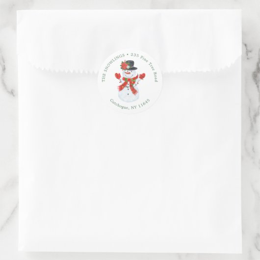 Snowman Poinsettia Weihnachtsanschrift Runder Aufkleber (Tasche)