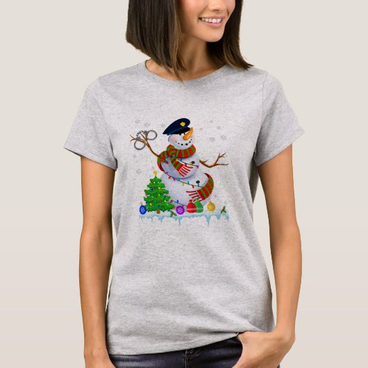 Snowman Police Christmas Lights Weihnachten Weihna T-Shirt (Vorderseite)