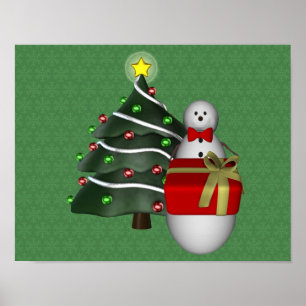 Snowman Present Tree Weihnachtsfeiertag Poster