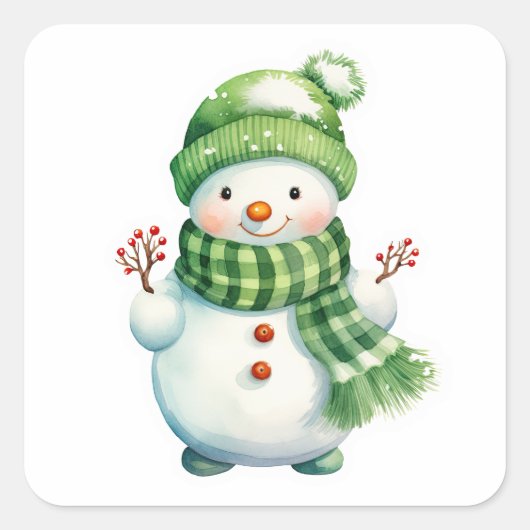 Snowman Quadratischer Aufkleber (Vorderseite)