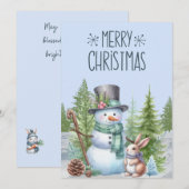 Snowman Rabbit Frohe Weihnachtskarte Feiertagskarte (Vorne/Hinten)
