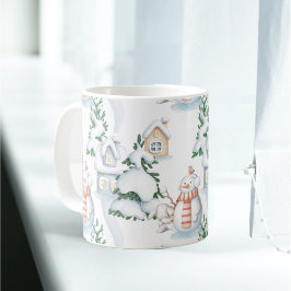 Snowman Rabbit Tree Snow House Kaffeetasse
