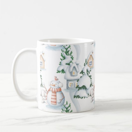 Snowman Rabbit Tree Snow House Kaffeetasse (Links)