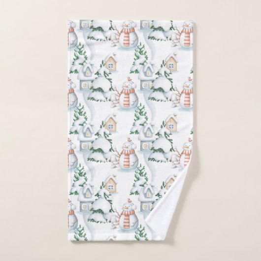 Snowman Rabbit Tree Snow House Weihnachten Badhandtuch Set (Handtuch)