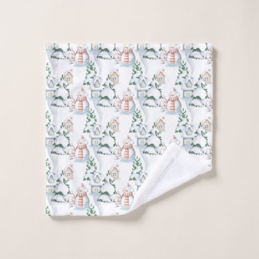 Snowman Rabbit Tree Snow House Weihnachten Badhandtuch Set (Waschlappen)