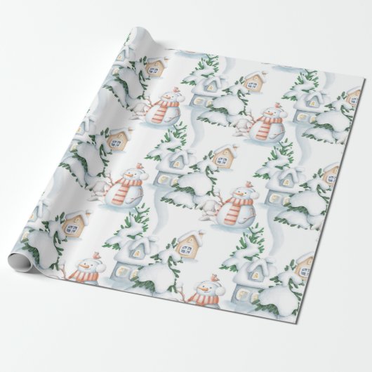 Snowman Rabbit Tree Snow House Weihnachten Geschenkpapier (Ungerollt)