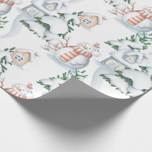 Snowman Rabbit Tree Snow House Weihnachten Geschenkpapier (Ecke)