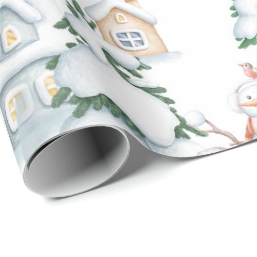 Snowman Rabbit Tree Snow House Weihnachten Geschenkpapier (Rolleneckpunkt)