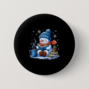 Snowman Reading Book Lovers Christmas Bookworm Lib Button
