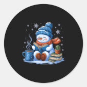 Snowman Reading Book Lovers Christmas Bookworm Lib Runder Aufkleber (Vorderseite)