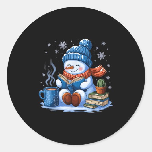 Snowman Reading Book Lovers Christmas Bookworm Lib Runder Aufkleber (Vorderseite)