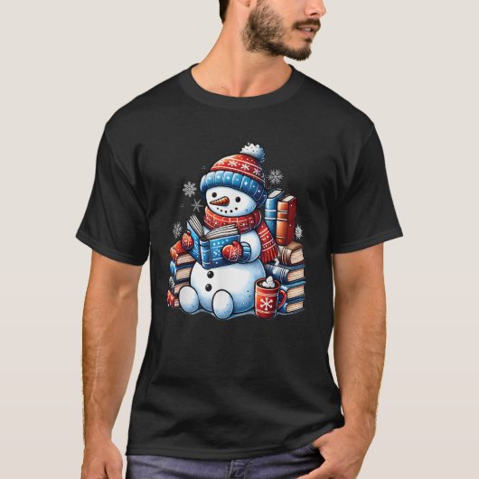 Snowman Reading Book Lovers Christmas Bookworm Lib T-Shirt (Vorderseite)