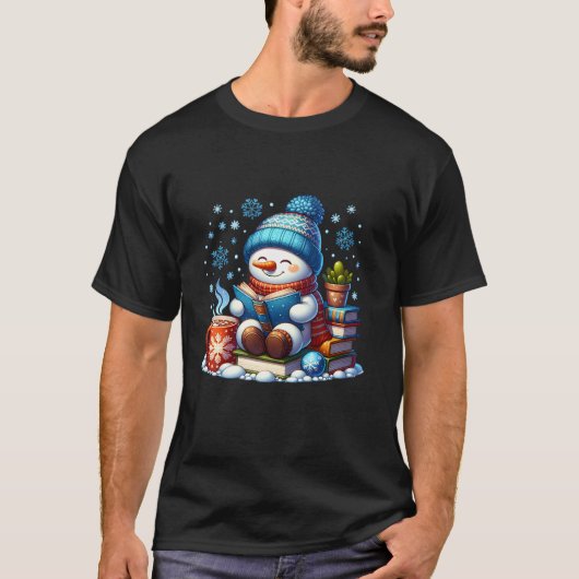Snowman Reading Book Lovers Christmas Bookworm Lib T-Shirt (Vorderseite)