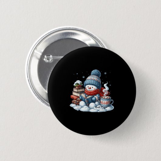 Snowman Reading Books Lovers Librarian Bookworm Ch Button (Vorne & Hinten)