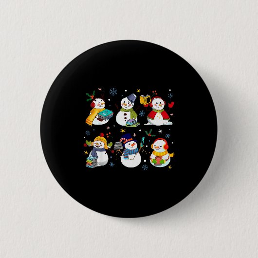 Snowman Reading Books Teacher Christmas Librarian Button (Vorderseite)