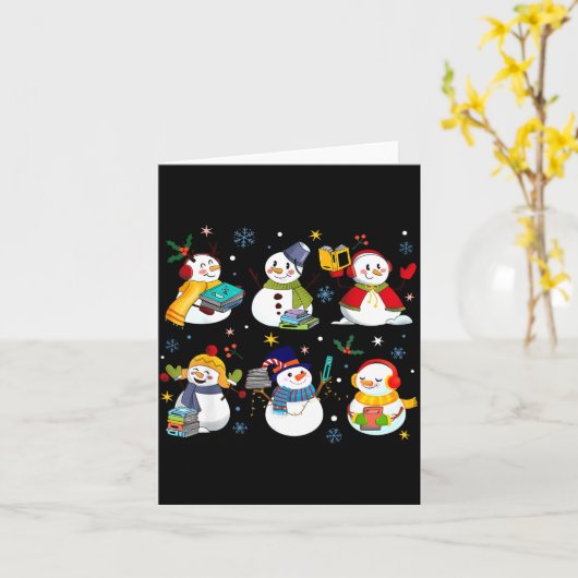 Snowman Reading Books Teacher Christmas Librarian Karte (Gelbe Blume)