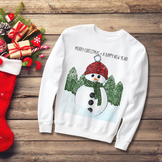 Snowman Red Beanie Ugly Christmas Black Typografy Sweatshirt