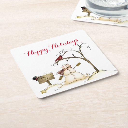 Snowman Red Bird Tree Sleigh Rides Paper Untersetz Rechteckiger Pappuntersetzer (angewinkelt)