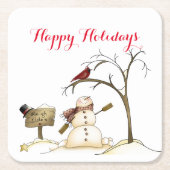 Snowman Red Bird Tree Sleigh Rides Paper Untersetz Rechteckiger Pappuntersetzer (Vorderseite)