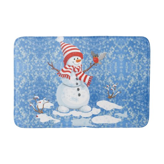 Snowman Red Bird Weihnachtsbad Badematte (Vorderseite)