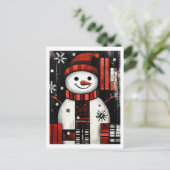Snowman Red, Black & White Holiday Cheer Postkarte (Stehend Vorderseite)