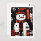 Snowman Red, Black & White Holiday Cheer Postkarte (Vorne/Hinten)
