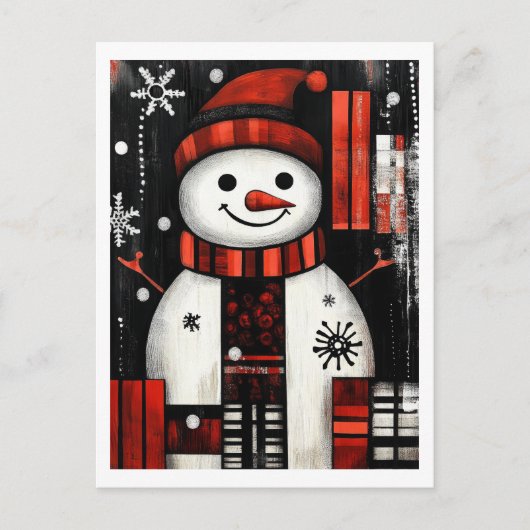 Snowman Red, Black & White Holiday Cheer Postkarte (Vorderseite)