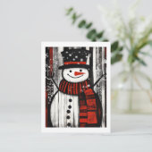 Snowman Red, Black & White Holiday Cheer Postkarte (Stehend Vorderseite)