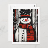 Snowman Red, Black & White Holiday Cheer Postkarte (Vorne/Hinten)