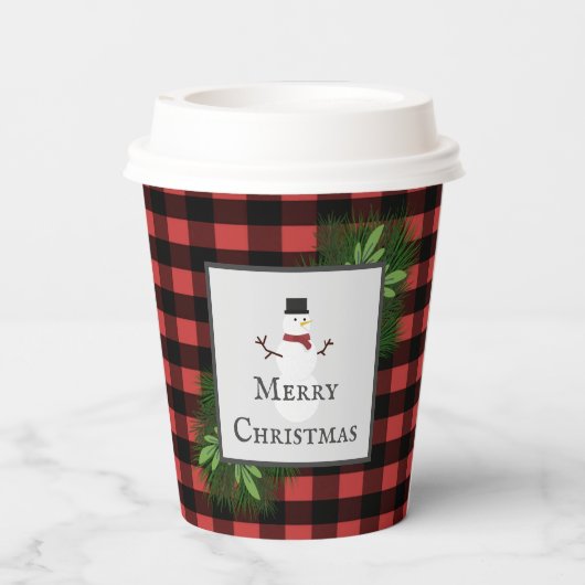 Snowman Red Buffalo Kariert Paper Cup Pappbecher (Rückseite)