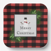 Snowman Red Buffalo Kariert Paper Plate Pappteller (Vorderseite)