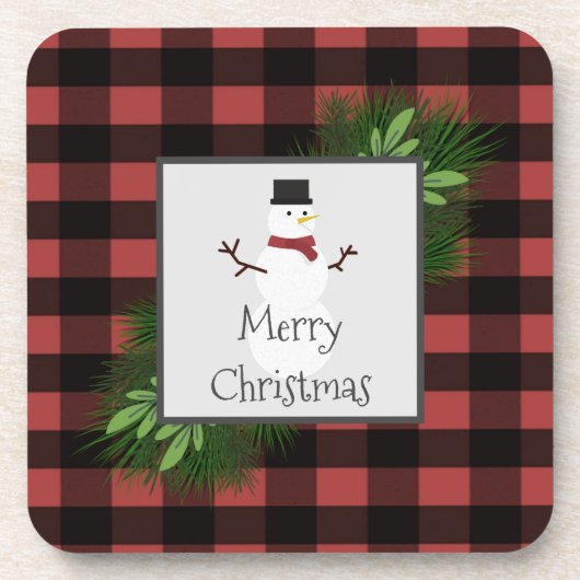 Snowman Red Buffalo Kariert Plastic Untersetzer (Vorderseite)