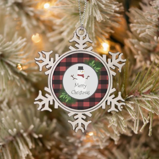 Snowman Red Buffalo Kariert Snowflake Ornament (Baum)