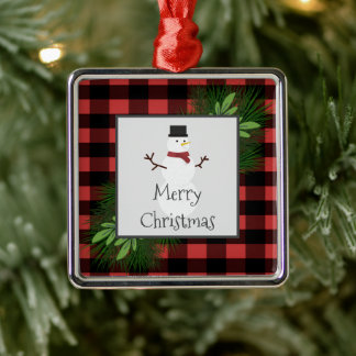 Snowman Red Buffalo Karierte Keramik Ornament