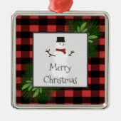 Snowman Red Buffalo Karierte Keramik Ornament (Vorne)