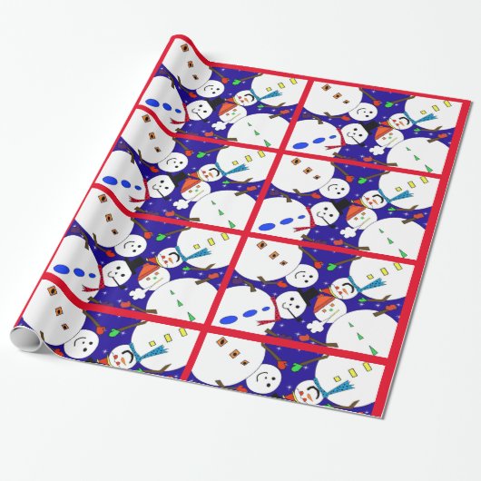 Snowman Red Christmas Wrapping Paper Geschenkpapier (Ungerollt)