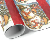 Snowman Red Christmas Wrapping Papper Geschenkpapier (Rolleneckpunkt)