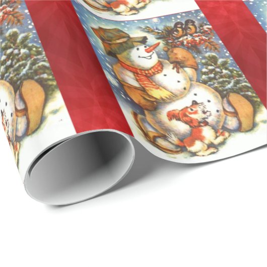 Snowman Red Christmas Wrapping Papper Geschenkpapier (Rolleneckpunkt)
