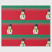 Snowman Red & Green Zickzack Pattern Ribbon Geschenkpapier (Flach)