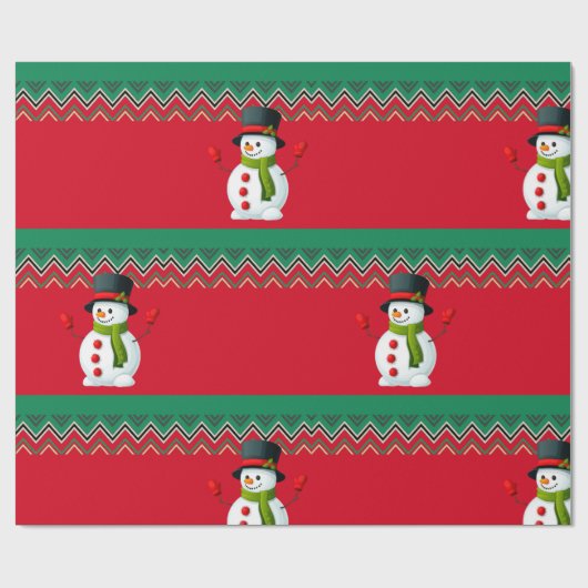 Snowman Red & Green Zickzack Pattern Ribbon Geschenkpapier (Flach)