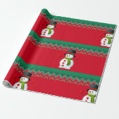 Snowman Red & Green Zickzack Pattern Ribbon Geschenkpapier (Ungerollt)