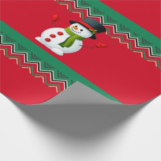 Snowman Red & Green Zickzack Pattern Ribbon Geschenkpapier (Ecke)