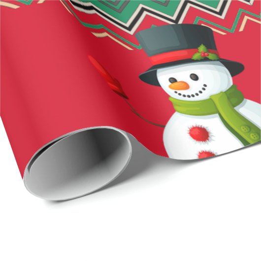 Snowman Red & Green Zickzack Pattern Ribbon Geschenkpapier (Rolleneckpunkt)