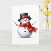 Snowman Red Kariert Scarf Black Hat Blank Holiday Karte (Gelbe Blume)