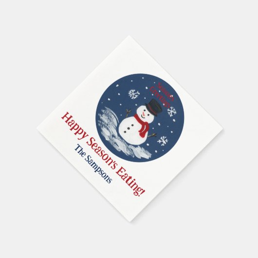 Snowman Red PERSONALIZE Serviette (Ecke)