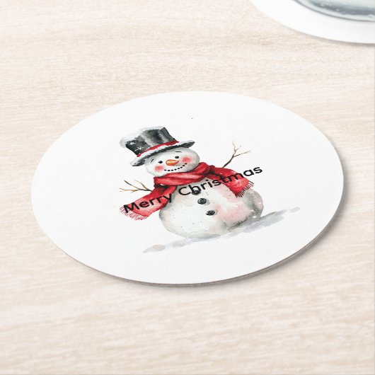 Snowman Red Scarf Weihnachten Runder Pappuntersetzer (Angewinkelt)