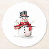 Snowman Red Scarf Weihnachten Runder Pappuntersetzer (Vorderseite)