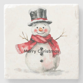 Snowman Red Scarf Weihnachten Steinuntersetzer