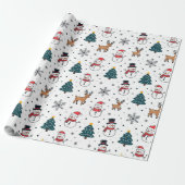 Snowman Reindeer Christmas Tree Pattern Geschenkpapier (Ungerollt)