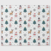Snowman Reindeer Christmas Tree Pattern Geschenkpapier (Flach)